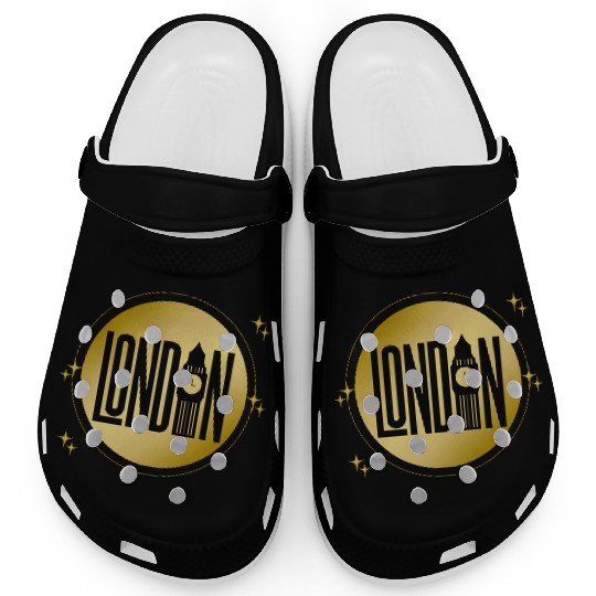 Black & Gold London Skyline Retro City Pride Clogs