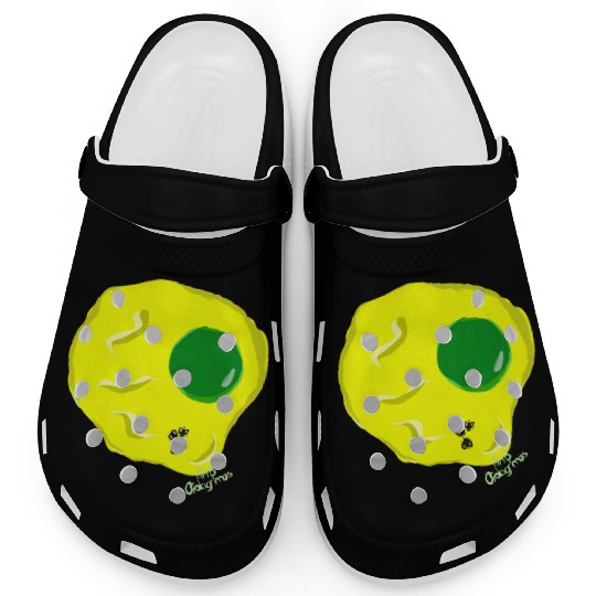 Yellow and green fried egg and flies Clogs