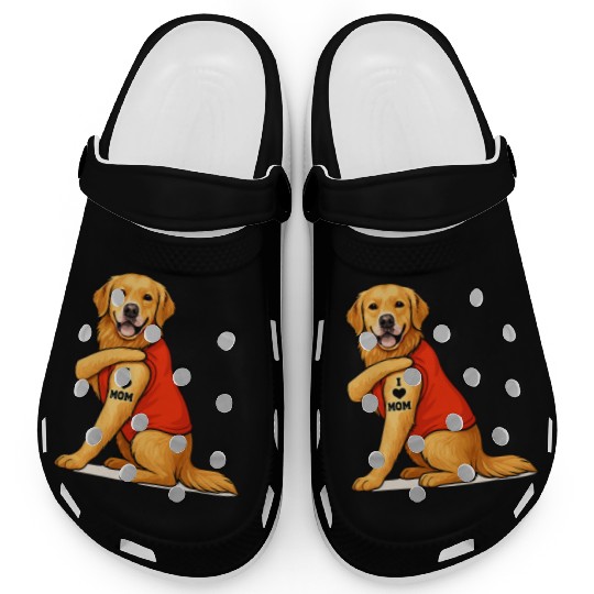 Funny golden retriever Dog I Love Mom Tattoo Lover Clogs