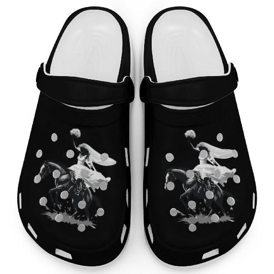 Western Cowgirl Bride on Bucking Horse – Grayscale Clogs