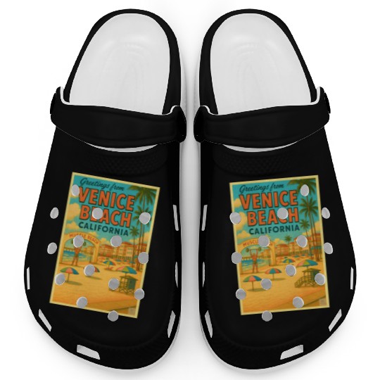 Venice Beach Vintage Postcard Clogs