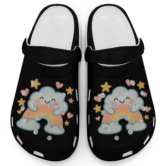 Smiling Cloud Rainbow – Embroidered Kids Logo Clogs