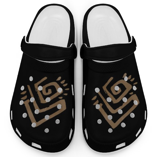 Abstract Spiral Symbol in Light Brown on Texture Clogs