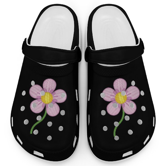 Cute Pink Embroidered Flower Illustration Clogs