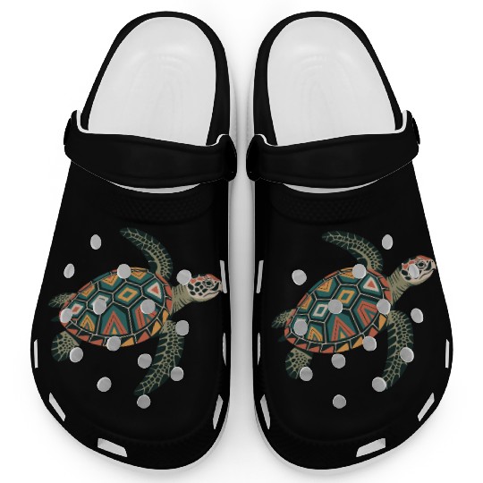 Sea Turtle Geometric Pattern Shell Clogs