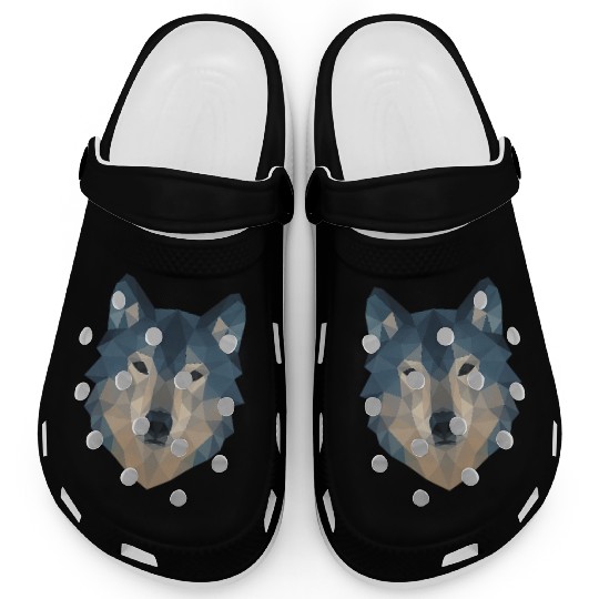 Geometric Wolf Face – Bold Abstract Wild Animal Ar Clogs