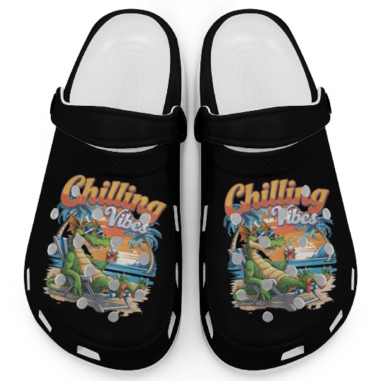Chilling Vibes Dragon Relaxing Beach Scene With Clogs