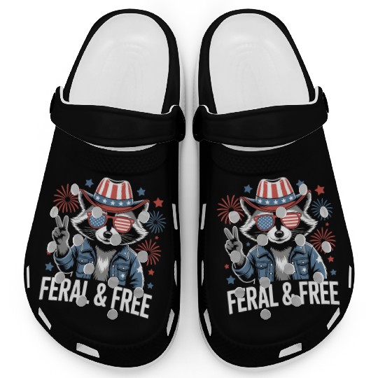 Feral And Free Patriotic Raccoon Clogs
