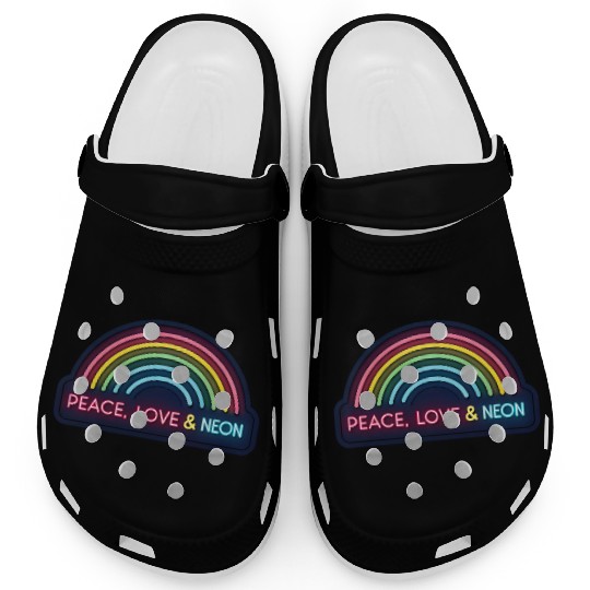 Peace Love Neon Rainbow 70s Clogs