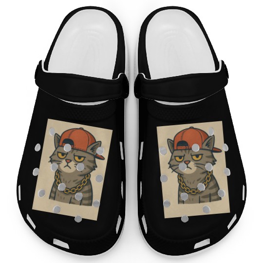 Urban Cat Gangster Illustration Clogs