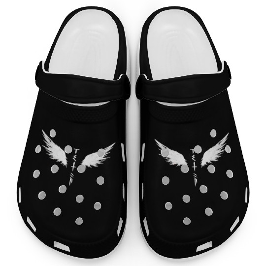 White Angel Wings Symbol with Futuristic Tribal Clogs
