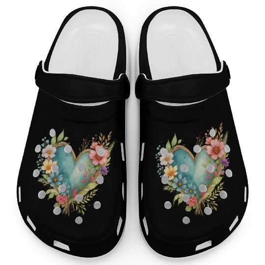 Watercolor Floral Heart Graphic | Romantic Botanic Clogs
