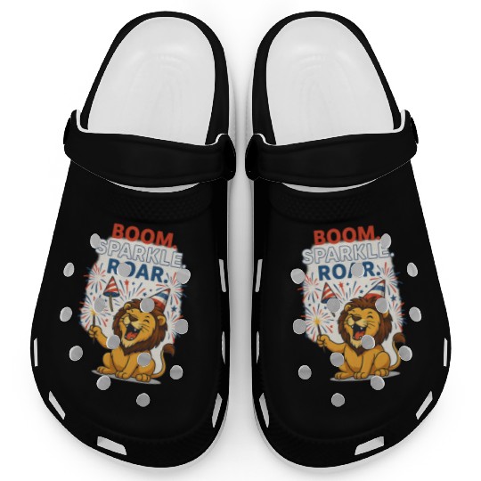 Boom Sparkle Roar – Cute Patriotic Lion with Firew Clogs