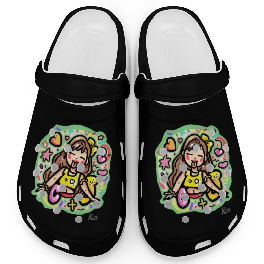 Playful Girl with Hearts and Stars Clogs