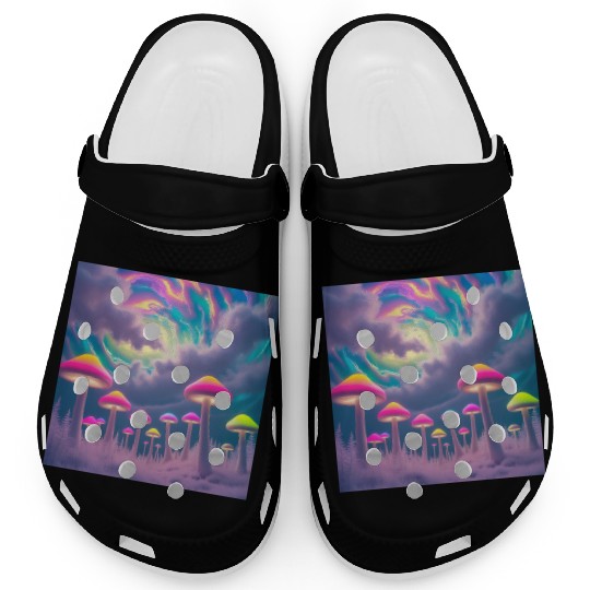 Neon Mushroom Forest – Psychedelic Minimalist Clogs