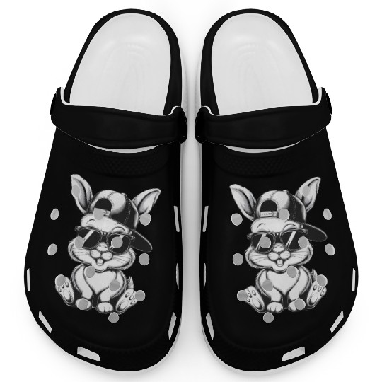 Cool Hip Hop Bunny in Sunglasses and Cap Sketch Clogs