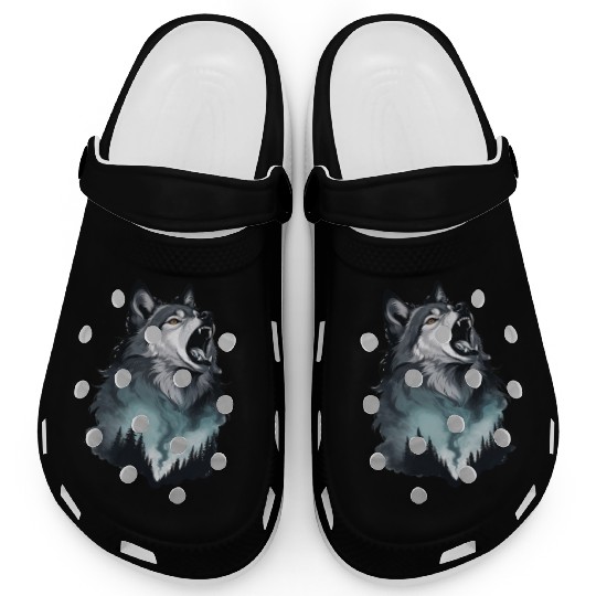 Howling Wolf Under the Northern Sky Clogs