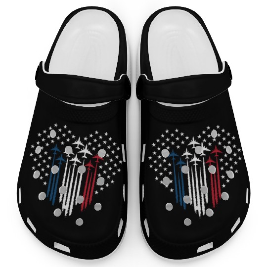 Fighter Jet Airplane USA Flag Heart Clogs