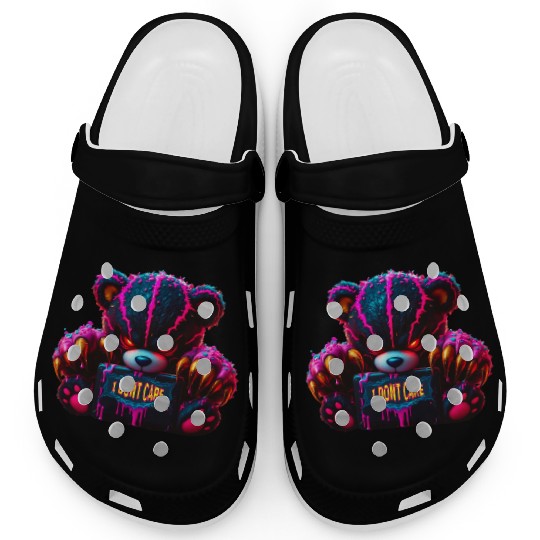 Angry Neon Bear "I DON'T CARE" – Edgy Graffiti  Clogs
