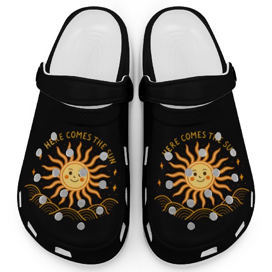 Here Comes The Sun Wavy Folk Art Retro 60s Clogs