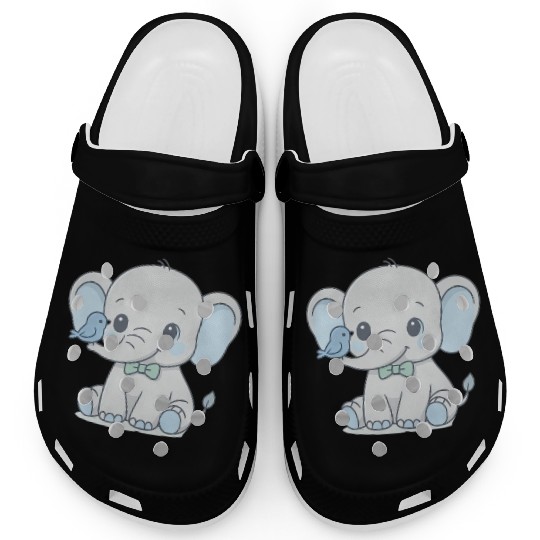 Baby Elephant Bowtie Cartoon Animal Cute Boy Clogs