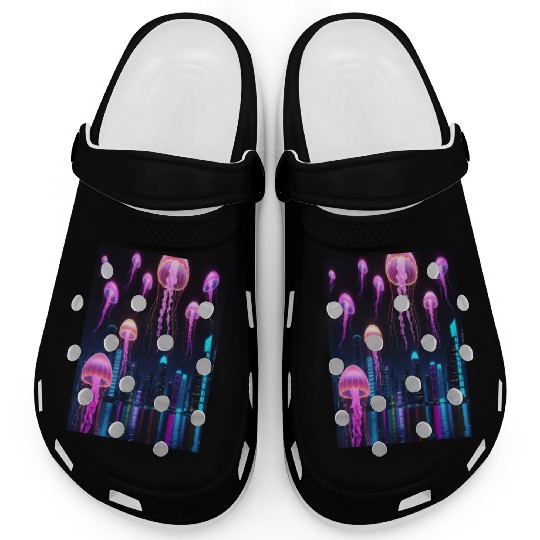 Neon Jellyfish Over Cyber City Clogs