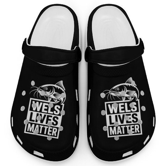 Funny Wels Lives Matter catfish design for anglers Clogs
