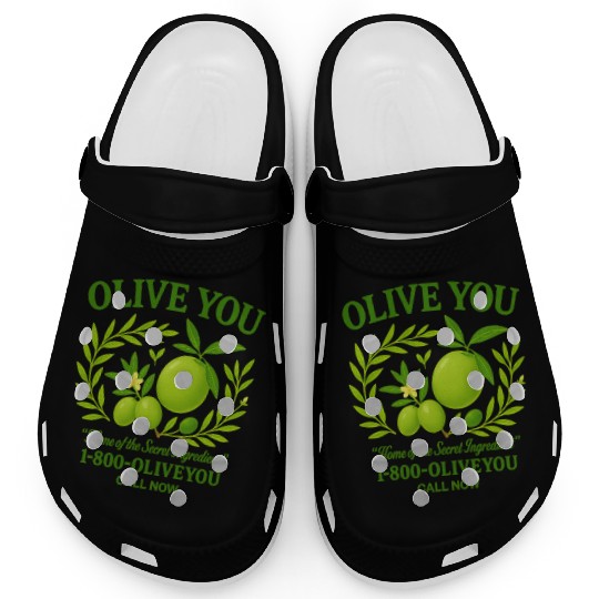Olive You Cute Vintage Pun Graphic Clogs
