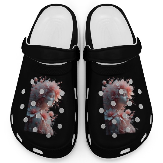 Ethereal Floral Portrait - Woman with Coral Pink Clogs