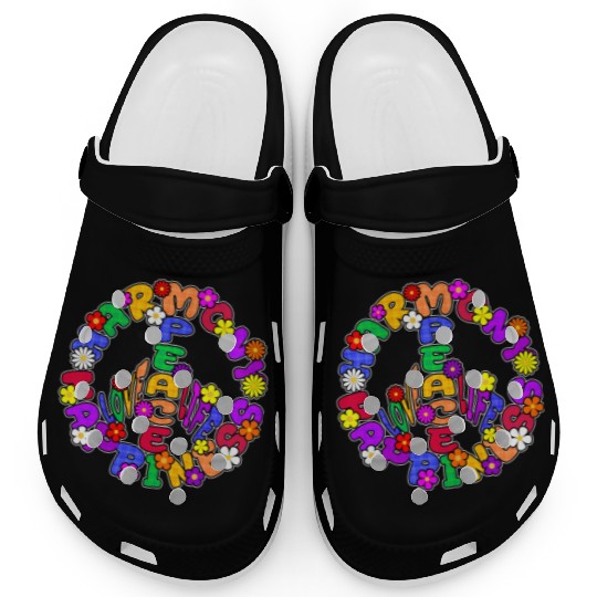 Peace Love life Harmony Happiness Retro Design Clogs