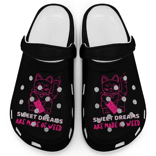 Neon Maneki Neko with Weed Motif Clogs