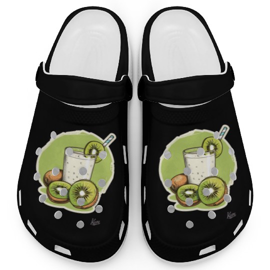 Kiwi fruit and juice with straw illustration Clogs