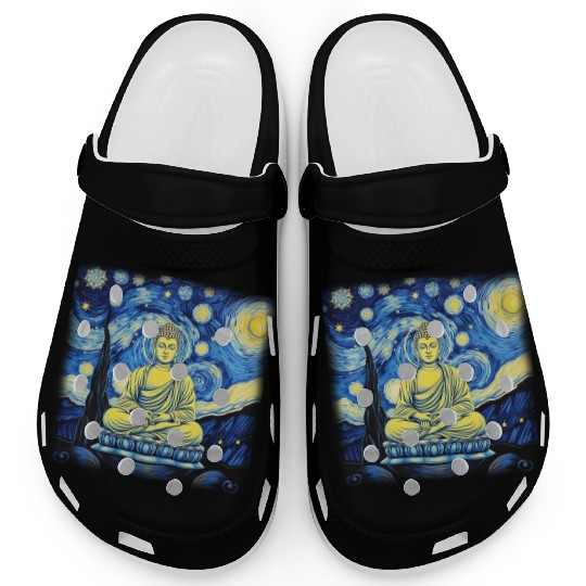 Starry Night Buddha Zen Art Inspired by Van Gogh Clogs