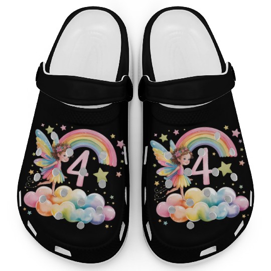 Magical Rainbow Fairy Elf 4th Birthday Girl Clogs
