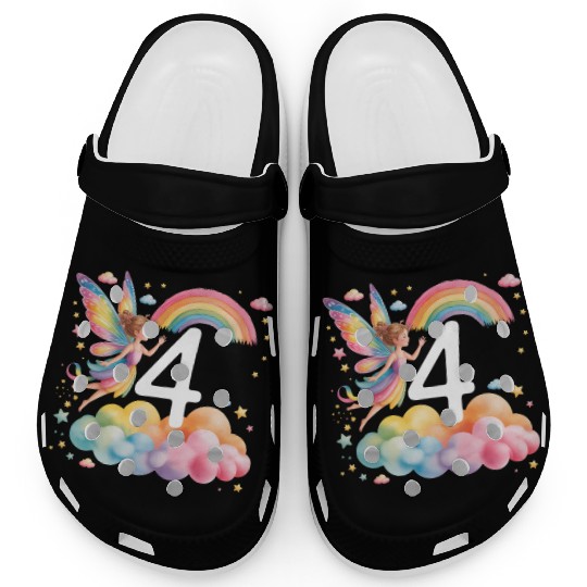 Magical Rainbow Fairy Elf 4th Birthday Girl Clogs