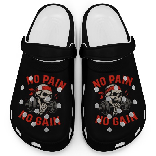 No Pain No Gain Skull Gym Fitness Clogs