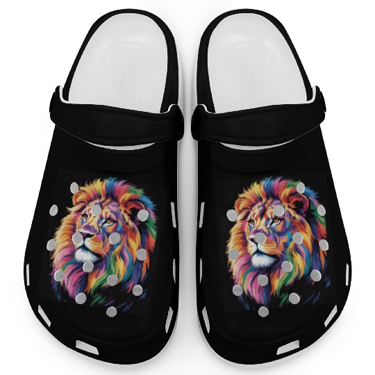 Pride and Power – Majestic Rainbow Lion Head Clogs