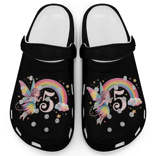 Magical Rainbow Fairy Elf 5th Birthday Girl Clogs