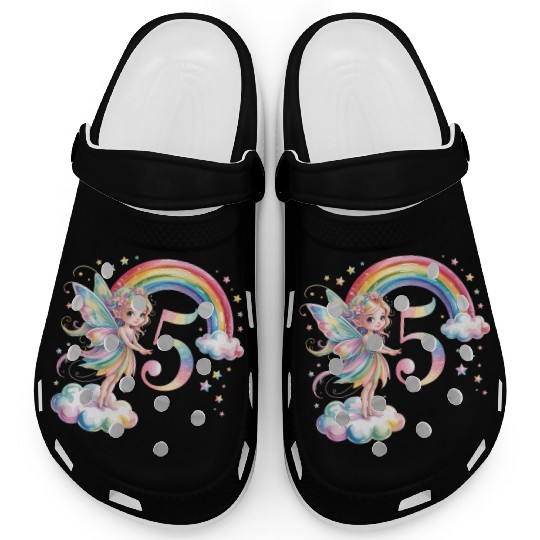 Magical Rainbow Fairy Elf 5th Birthday Girl Clogs