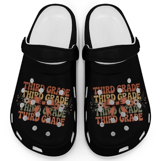 Third Grade Boho Bow Retro Floral Back to School Clogs
