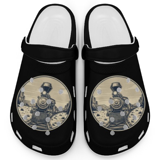 Vintage Western Steam Train Badge Clogs