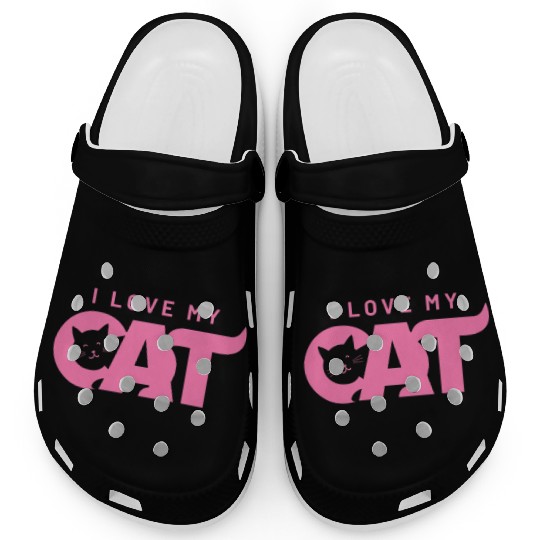 I Love My Cat – Cute Pink Cat Face Graphic Clogs