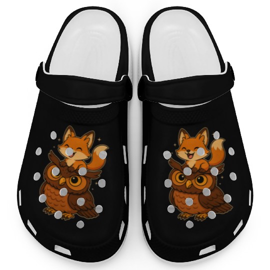 Funny Fox and Owl Cute Forest Animals Cartoon Clogs