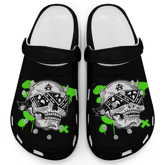 Black Green Streetwear Skull Clogs 20250712