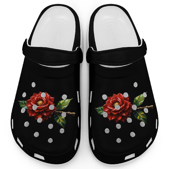 Crimson Rose Bloom – Botanical Clipart Clogs