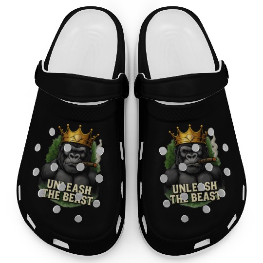 Alpha Gorilla King Smoking Crowned Ape Design Clogs
