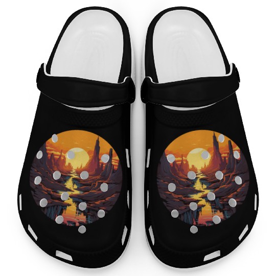 Majestic Canyon Sunset Over Serene River Landscape Clogs