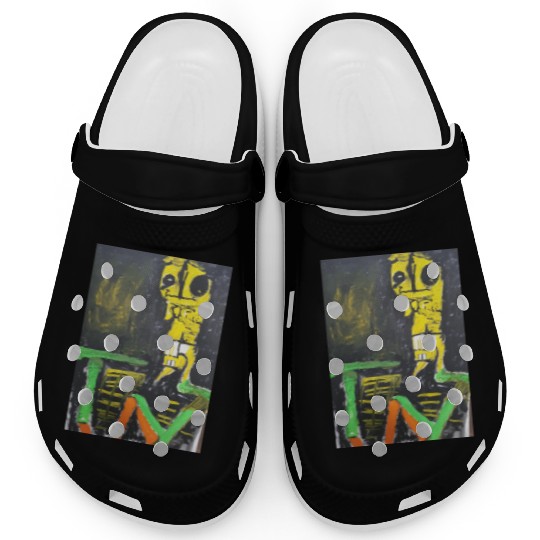 Abstract Yellow Figure with LUV Text Clogs