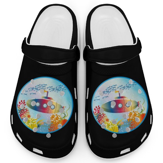 Colorful Submarine in a Tropical Coral Reef Clogs