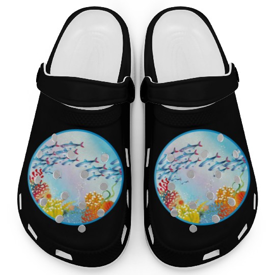 School of colorful fish in a coral reef Clogs